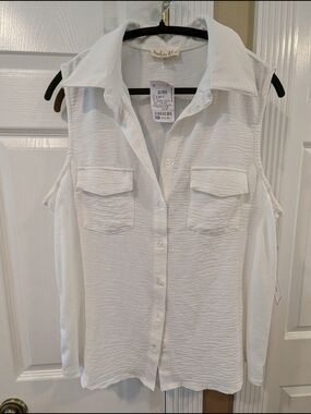 Women's Sleeveless Button-Front Shirt - White